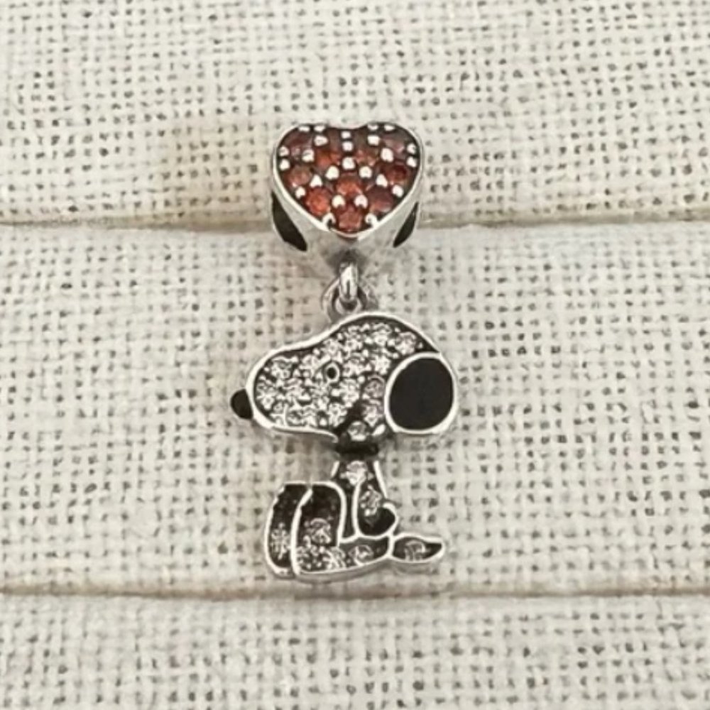 Snoopy Dog Love CZ Crystal Dangle Charm